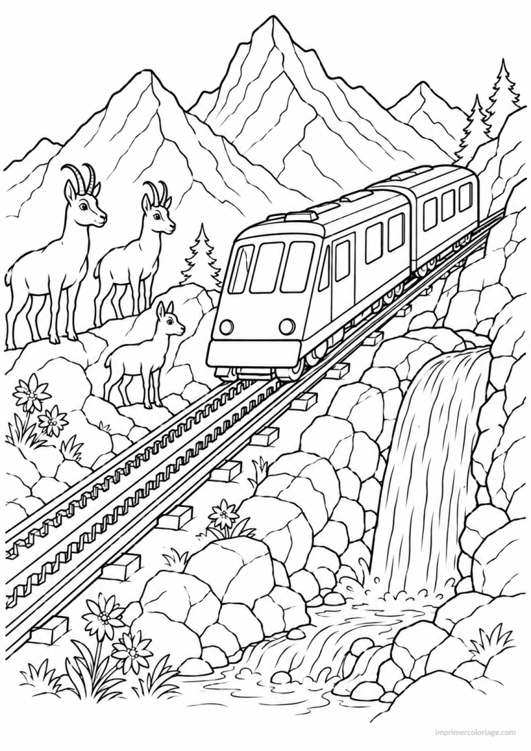 coloriage train montagne chamois - dessin gratuit &agrave; imprimer
