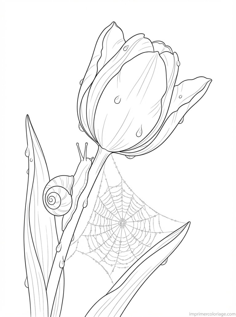 coloriage tulipe aube rosee escargot - dessin gratuit &agrave; imprimer