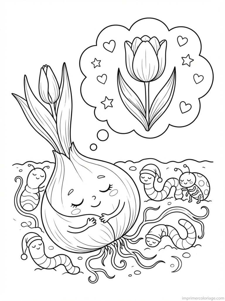 coloriage tulipe cute bulbe reve - dessin gratuit &agrave; imprimer