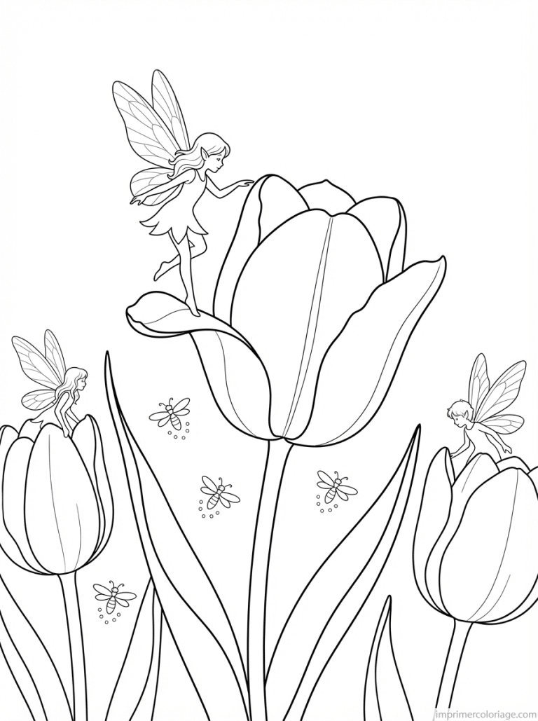 coloriage tulipe fee danse lucioles - dessin gratuit &agrave; imprimer