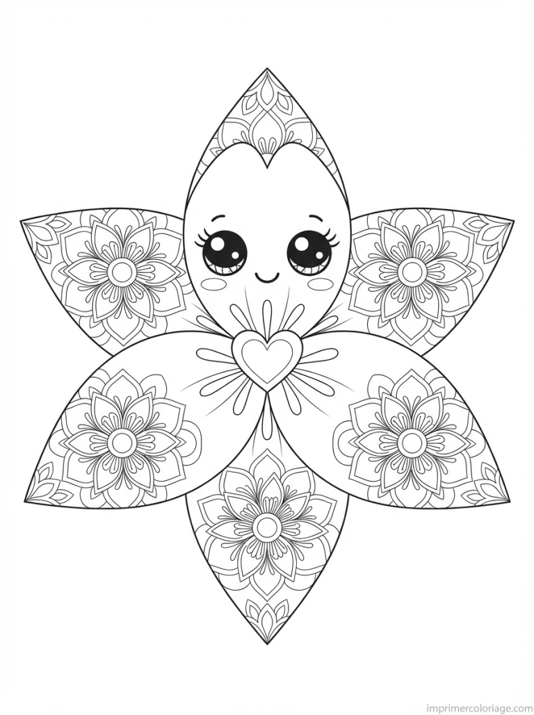coloriage tulipe kawaii dessus mandala - dessin gratuit &agrave; imprimer