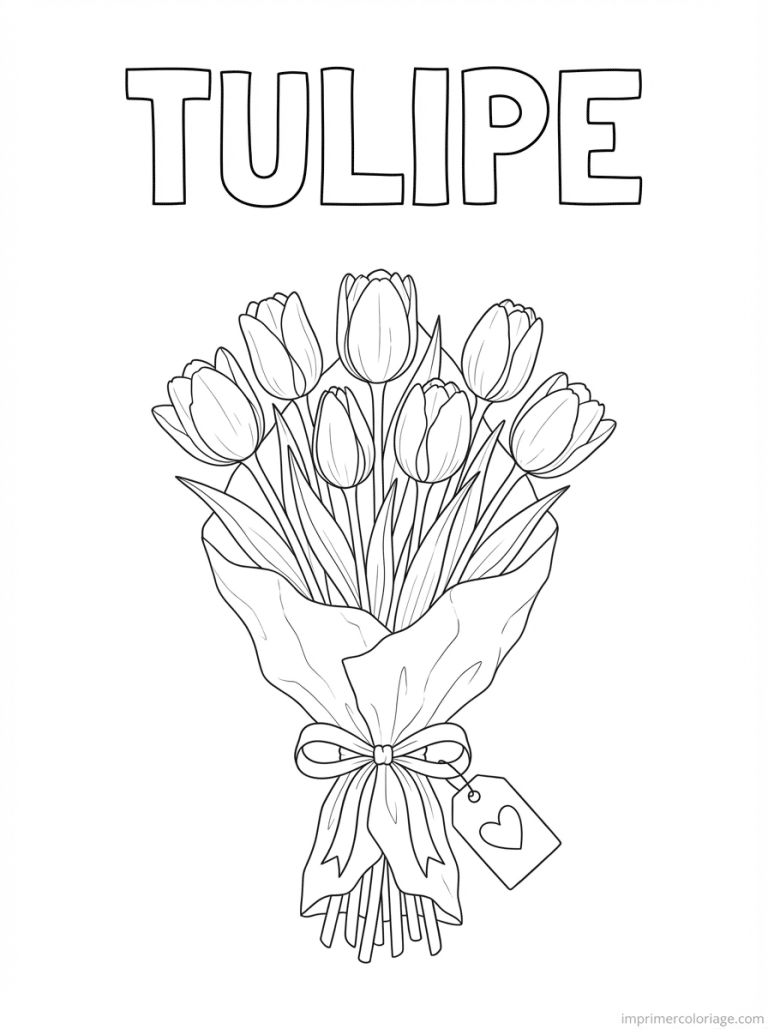 coloriage tulipe titre bouquet cadeau - dessin gratuit &agrave; imprimer