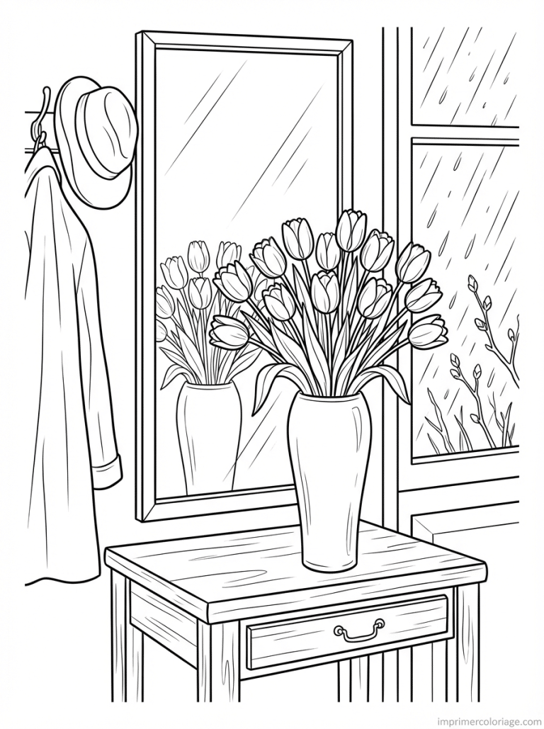coloriage tulipe vase couloir miroir - dessin gratuit &agrave; imprimer