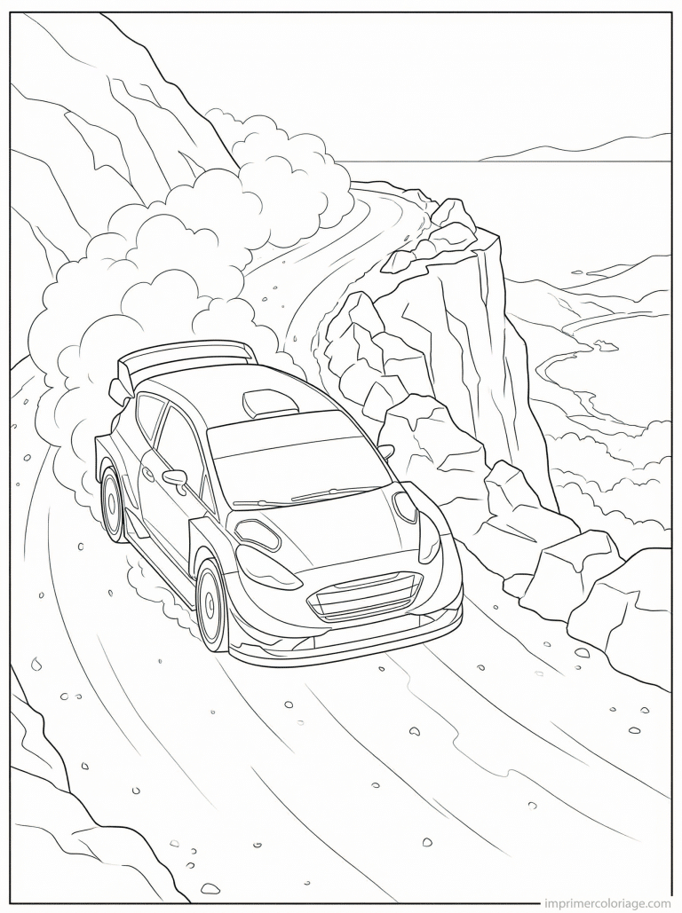 coloriage voiture rallye corse falaise mer - dessin gratuit &agrave; imprimer