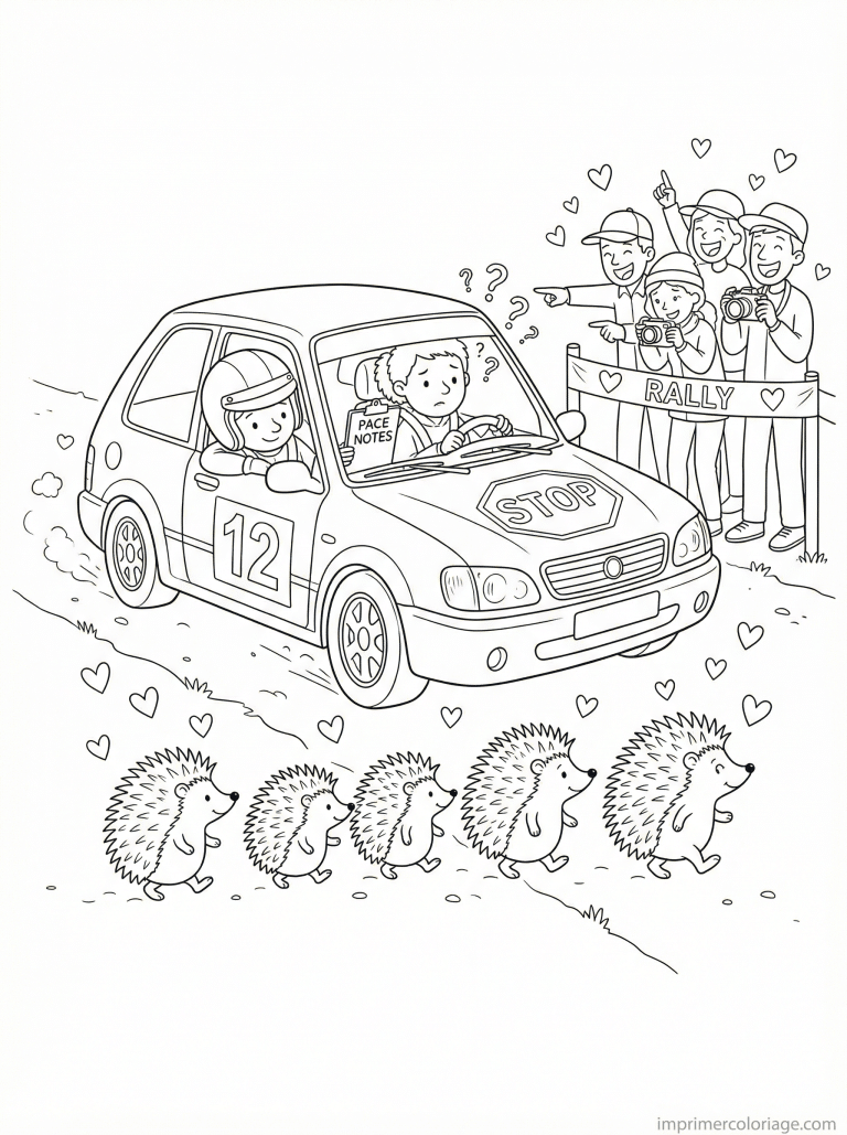 coloriage voiture rallye cute herissons traversent - dessin gratuit &agrave; imprimer