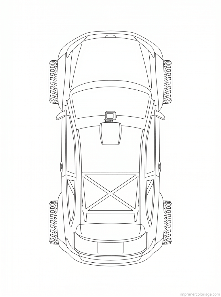 coloriage voiture rallye dessus cage - dessin gratuit &agrave; imprimer