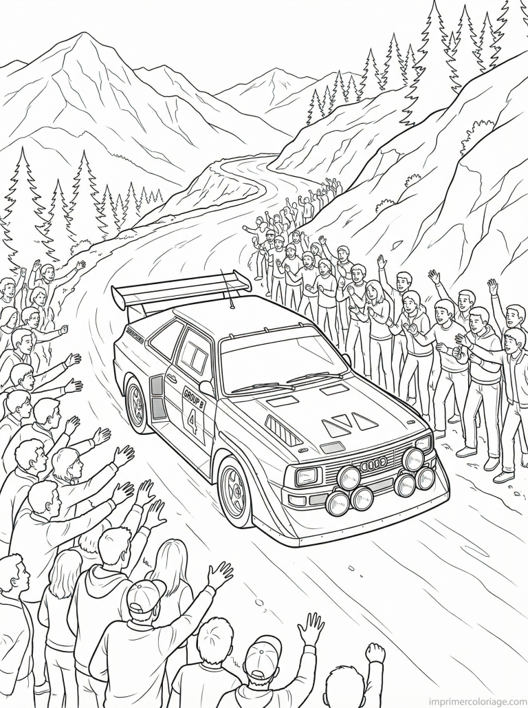 coloriage voiture rallye groupe b spectateurs - dessin gratuit &agrave; imprimer