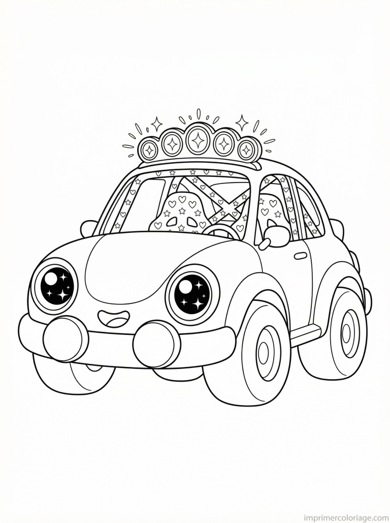 coloriage voiture rallye kawaii coeurs phares - dessin gratuit &agrave; imprimer