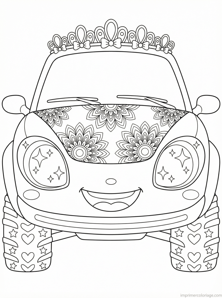 coloriage voiture rallye kawaii visage mandala - dessin gratuit &agrave; imprimer