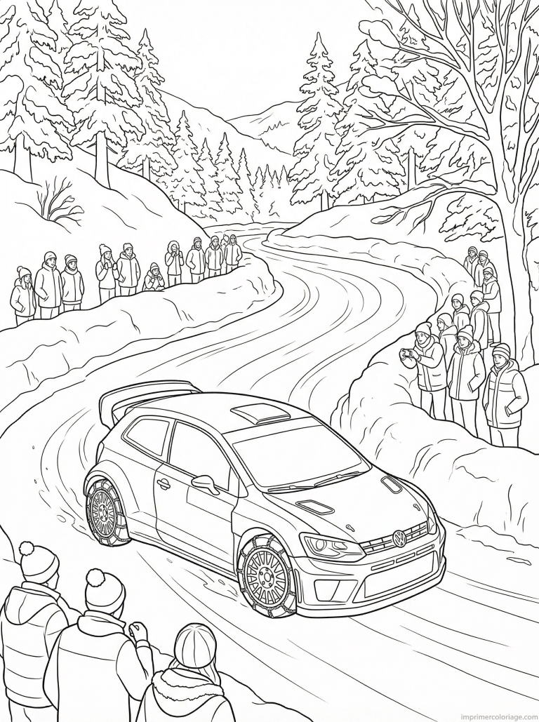 coloriage voiture rallye neige hiver virage - dessin gratuit &agrave; imprimer