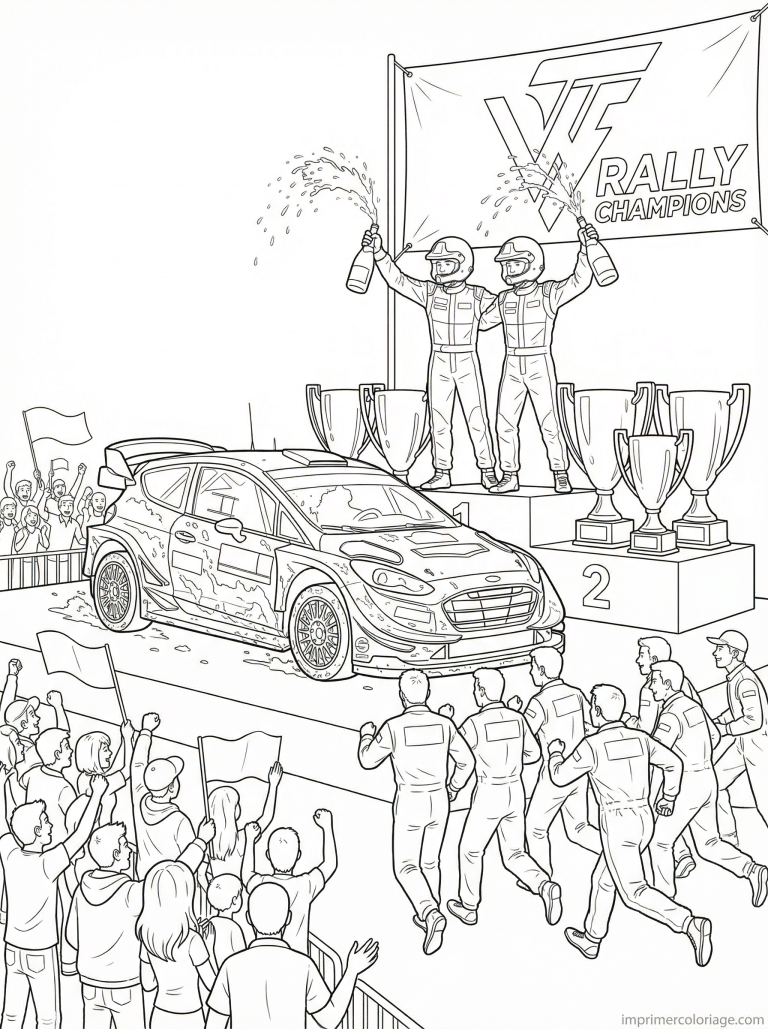 coloriage voiture rallye podium champagne - dessin gratuit &agrave; imprimer
