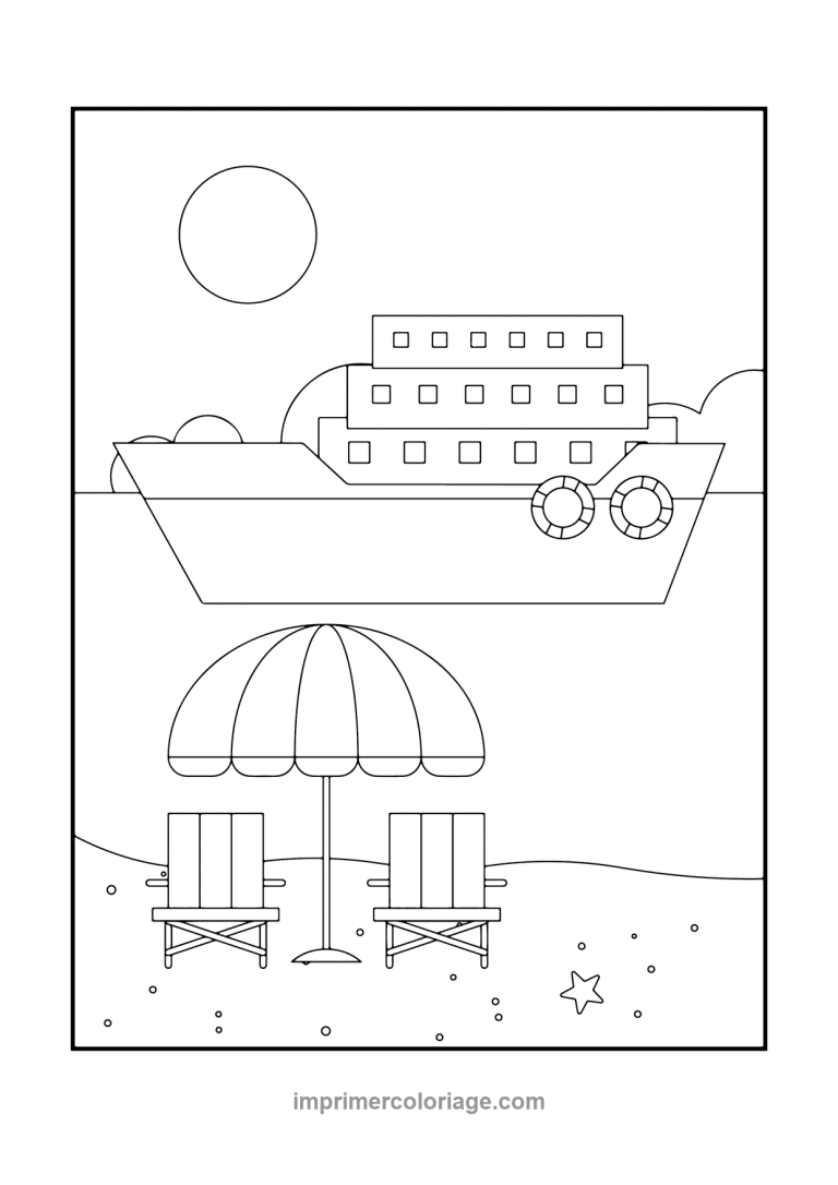 ferry hublots plage parasol transats soleil - dessin gratuit &agrave; imprimer