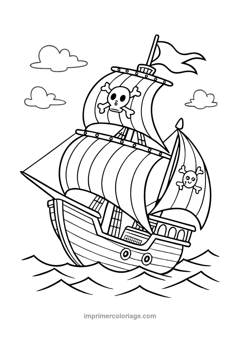 galion pirate cartoon cranes nuages - dessin gratuit &agrave; imprimer