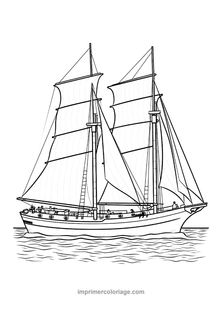 goelette deux mats voiles mer - dessin gratuit &agrave; imprimer
