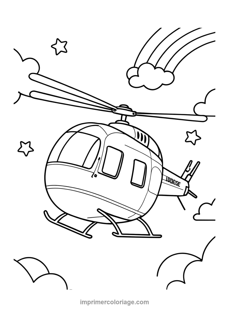 helicoptere cartoon arc en ciel etoiles - dessin gratuit &agrave; imprimer