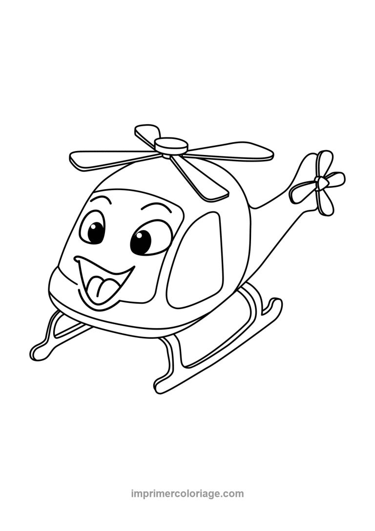 helicoptere cartoon souriant langue yeux - dessin gratuit &agrave; imprimer