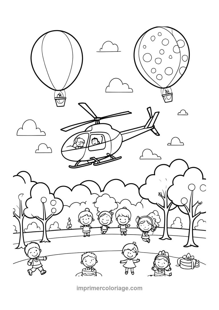helicoptere enfants montgolfieres parc fete - dessin gratuit &agrave; imprimer