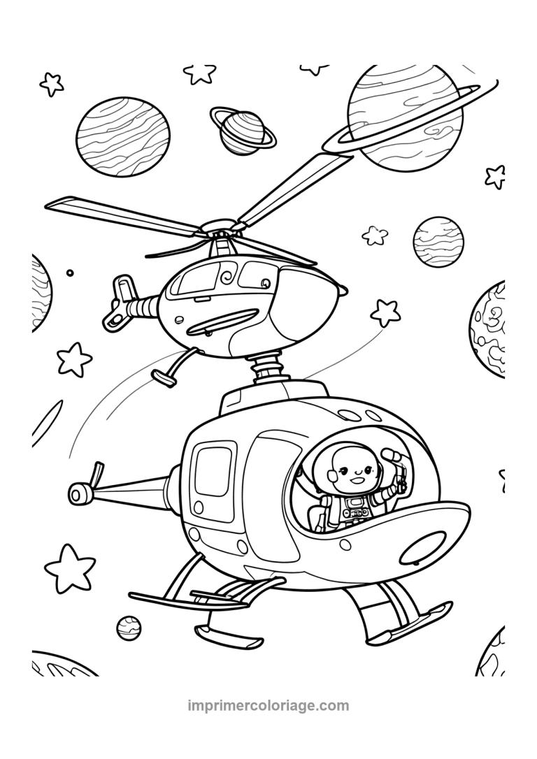 helicoptere espace astronaute planetes etoiles - dessin gratuit &agrave; imprimer