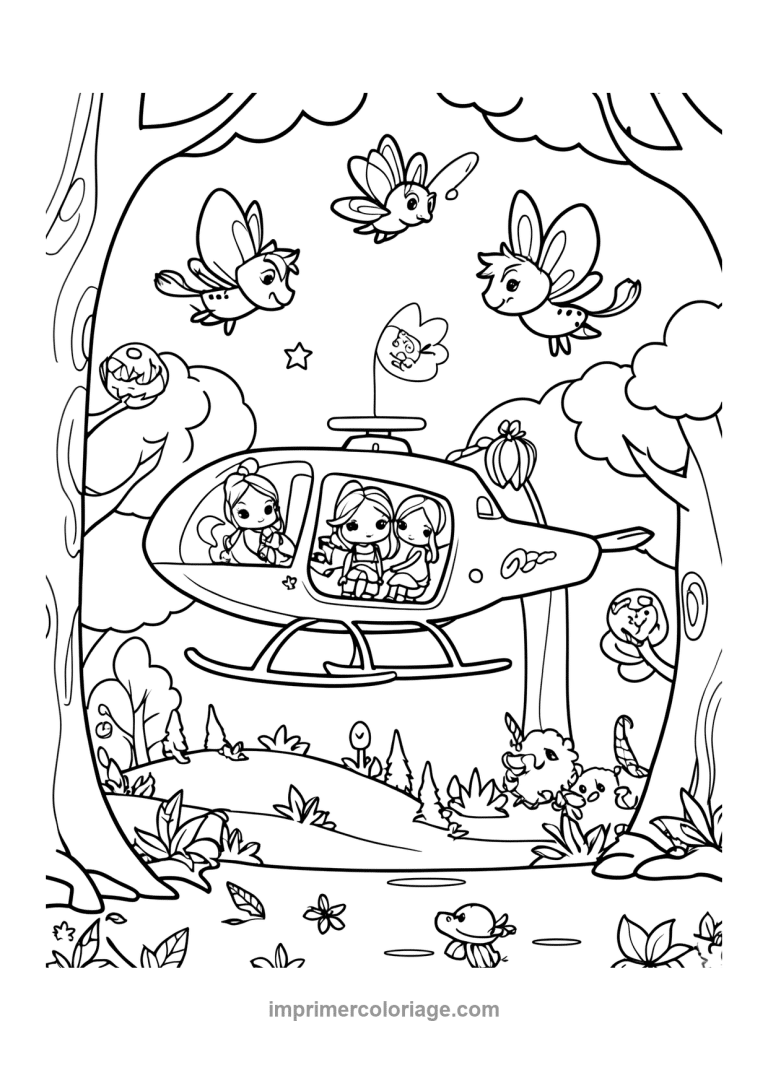 helicoptere fees foret papillons magie - dessin gratuit &agrave; imprimer