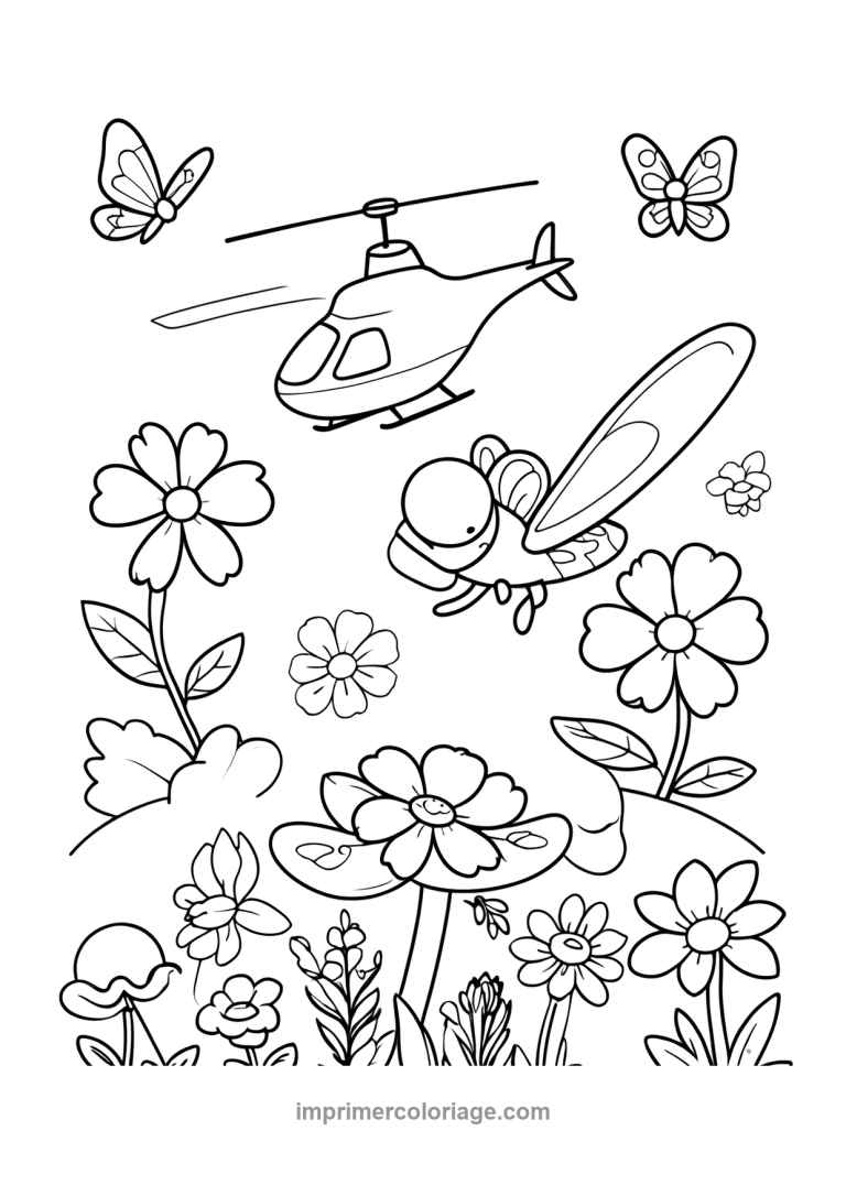 helicoptere fleurs papillons jardin vol - dessin gratuit &agrave; imprimer