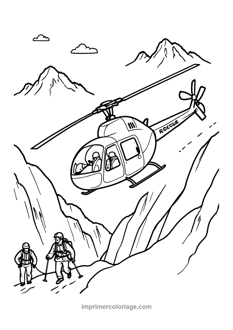 helicoptere secours montagne alpinistes sauvetage - dessin gratuit &agrave; imprimer