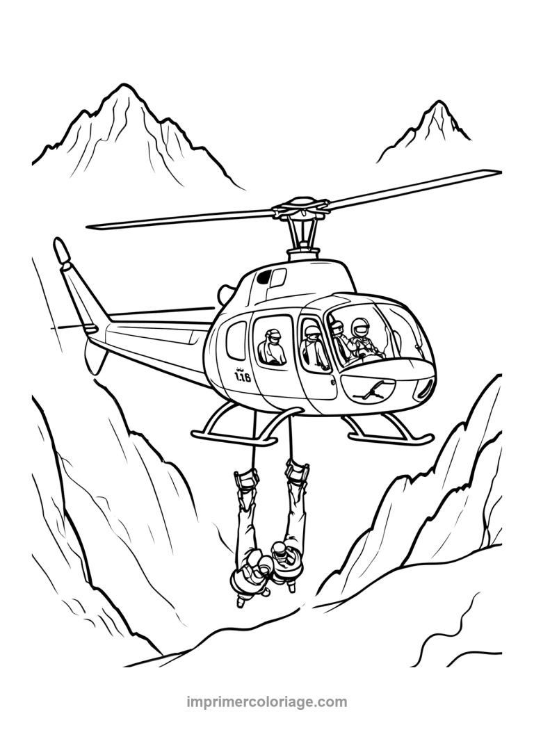 helicoptere secours montagne treuil sauvetage - dessin gratuit &agrave; imprimer