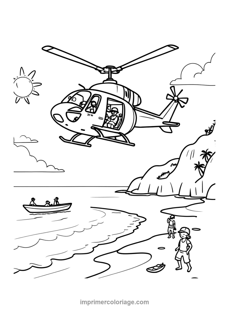 helicoptere secours plage bateau soleil - dessin gratuit &agrave; imprimer