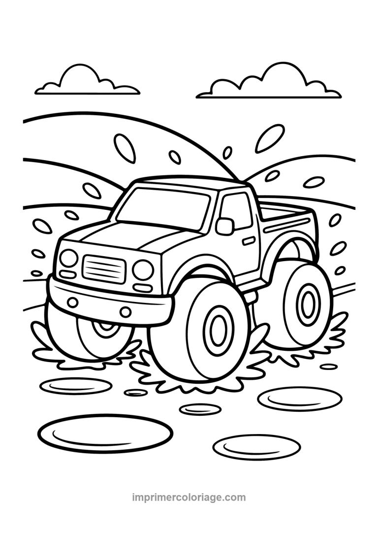 monster truck boue eclaboussures collines - dessin gratuit &agrave; imprimer