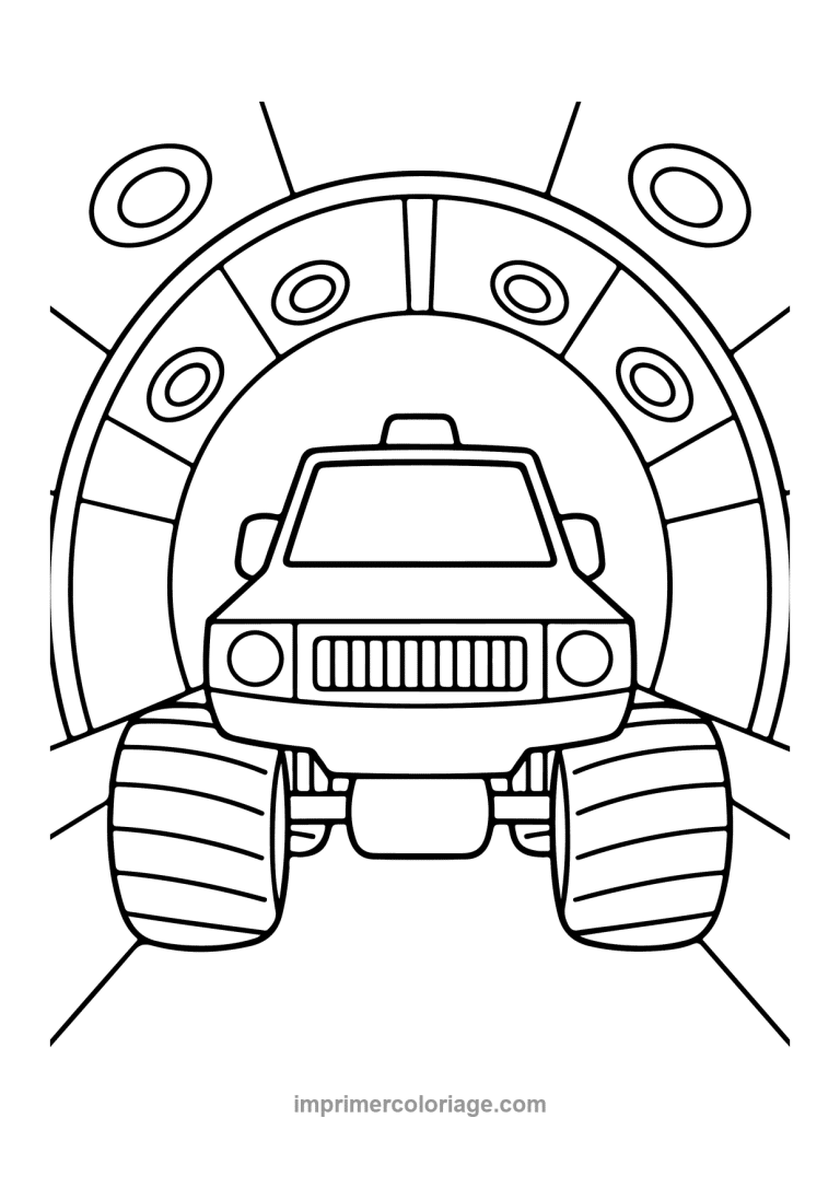 monster truck face soleil rayonnant cercle - dessin gratuit &agrave; imprimer