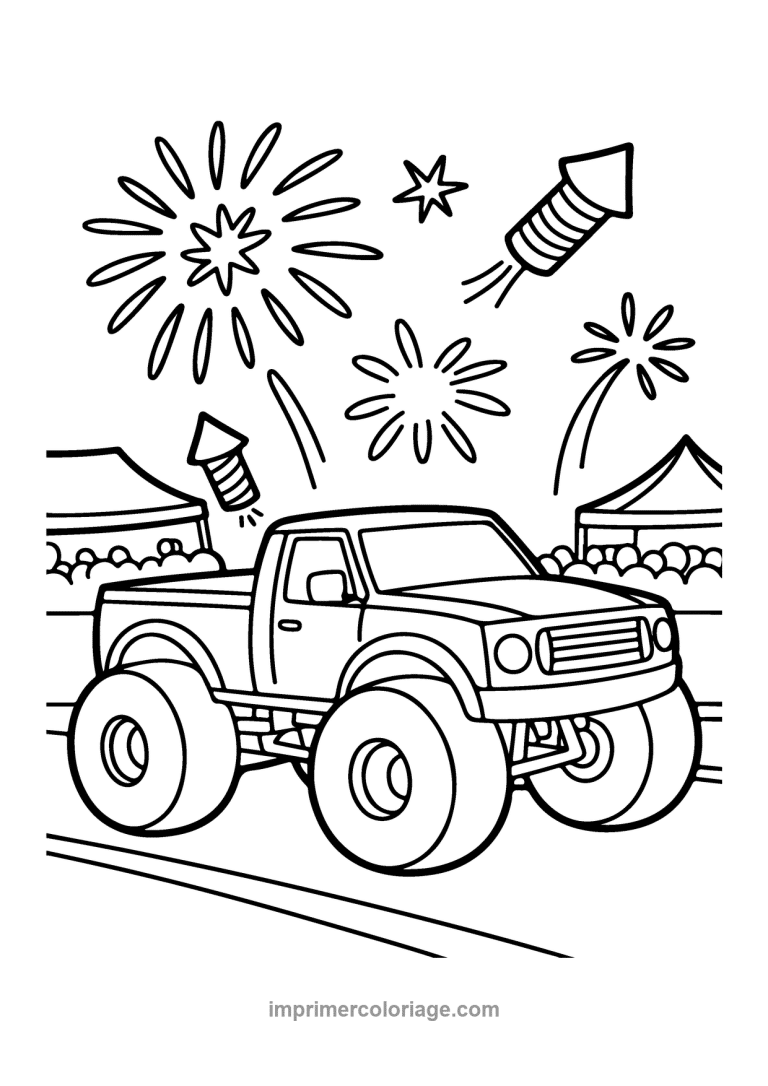 monster truck feux artifice fete foraine - dessin gratuit &agrave; imprimer
