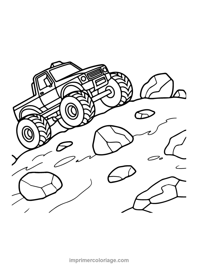 monster truck terrain rocheux pente rochers - dessin gratuit &agrave; imprimer