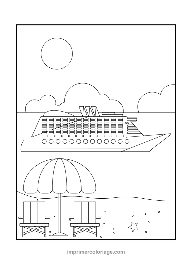 paquebot croisiere plage parasol transats - dessin gratuit &agrave; imprimer