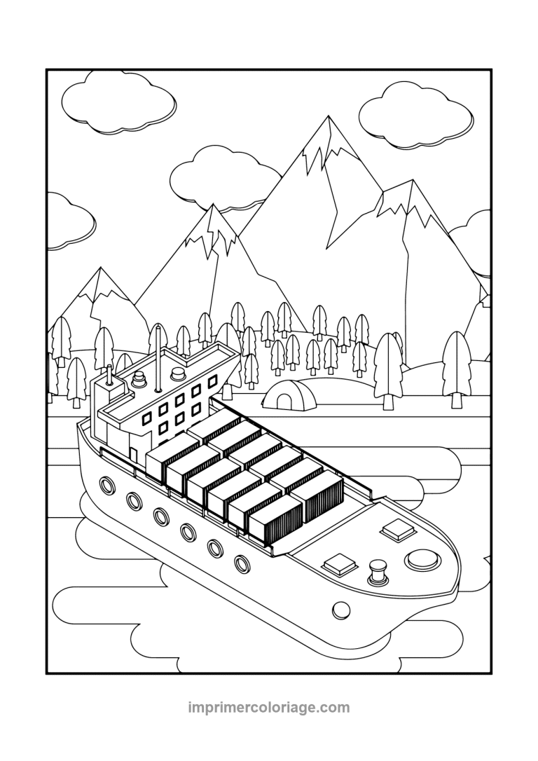 porte conteneurs isometrique montagnes sapins - dessin gratuit &agrave; imprimer