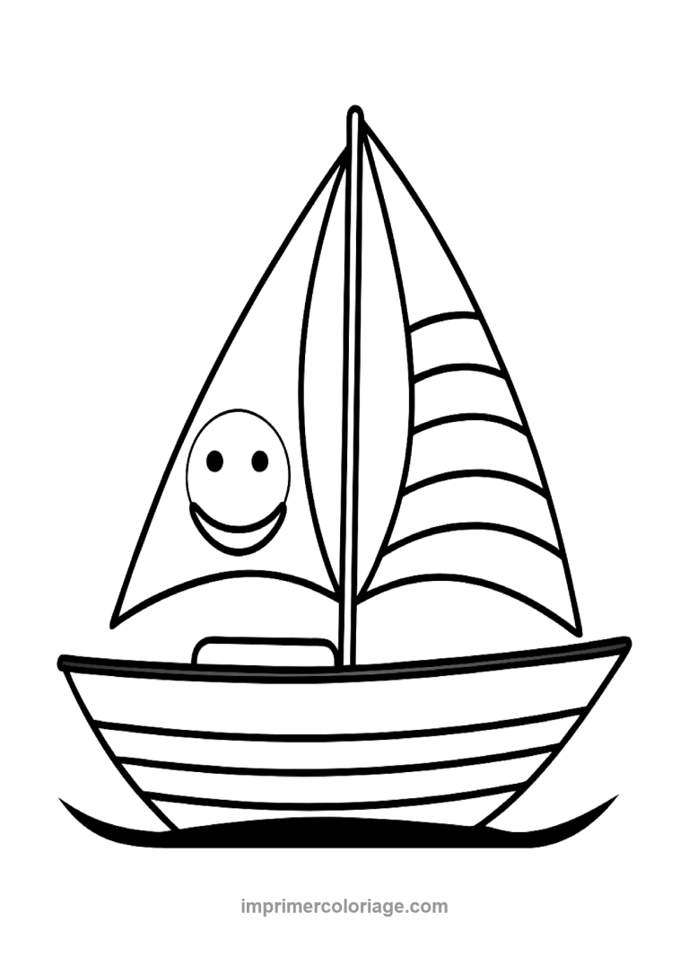voilier enfant visage souriant voile rayee - dessin gratuit &agrave; imprimer