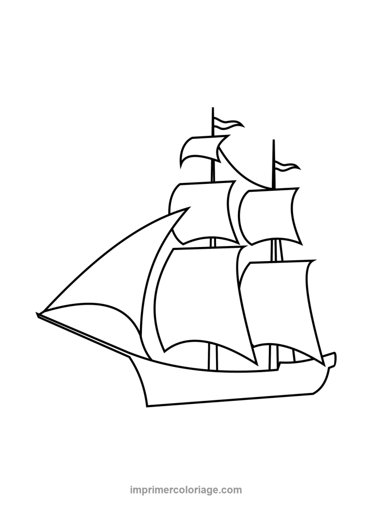 voilier trois mats simple contour enfant - dessin gratuit &agrave; imprimer