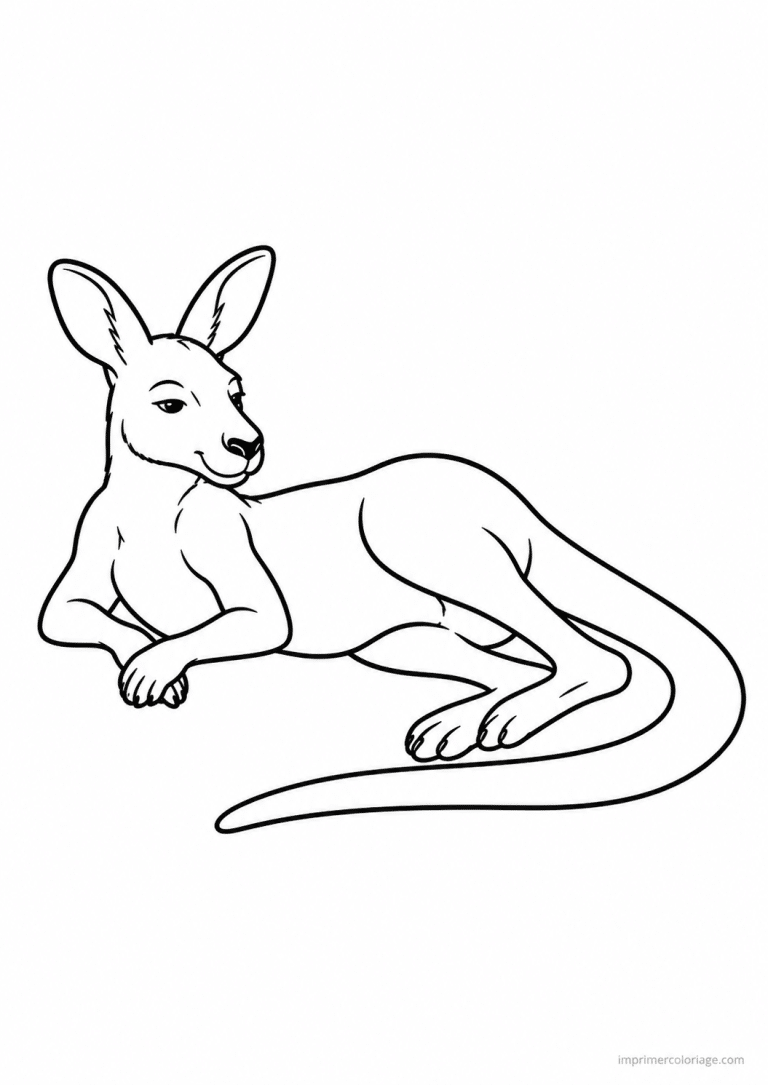 coloriage kangourou allonge repos queue - dessin gratuit &agrave; imprimer