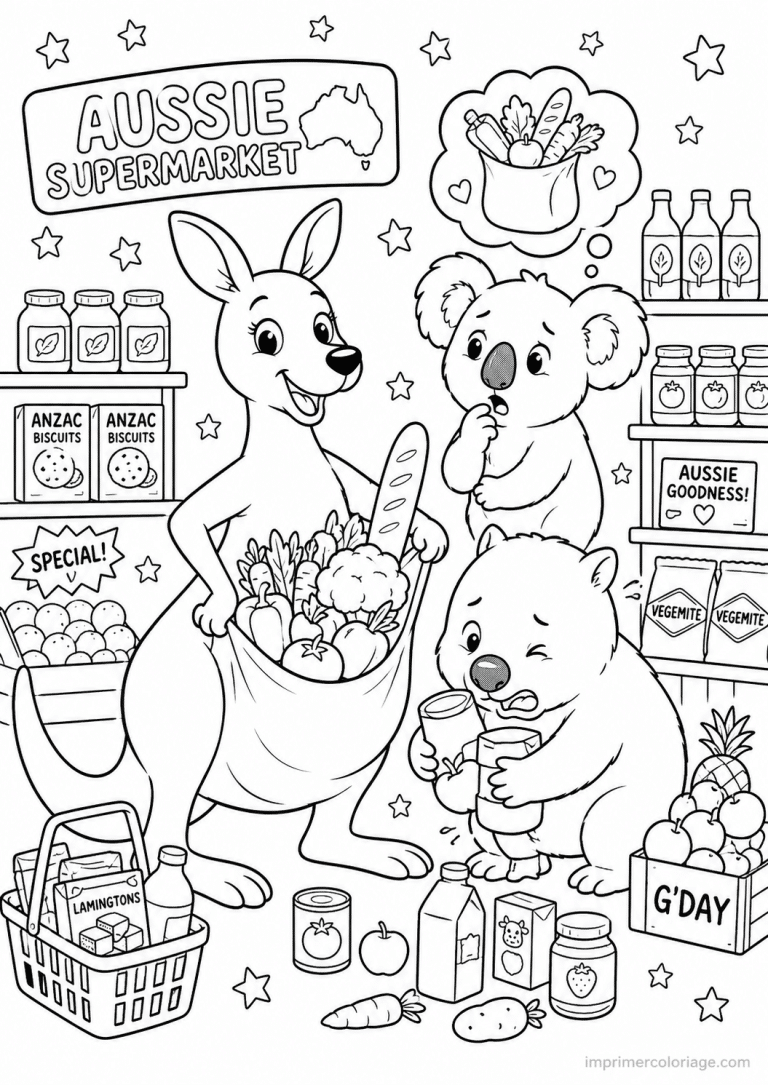 coloriage kangourou cute poche courses koala - dessin gratuit &agrave; imprimer