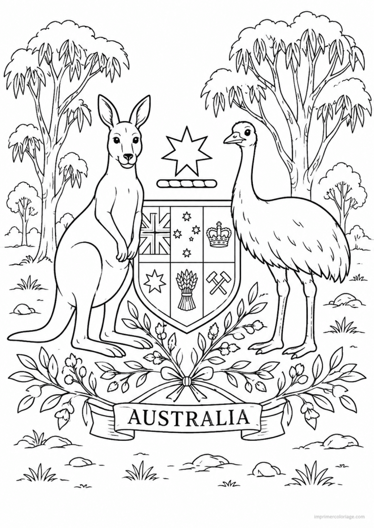 coloriage kangourou emeu australie armoiries - dessin gratuit &agrave; imprimer