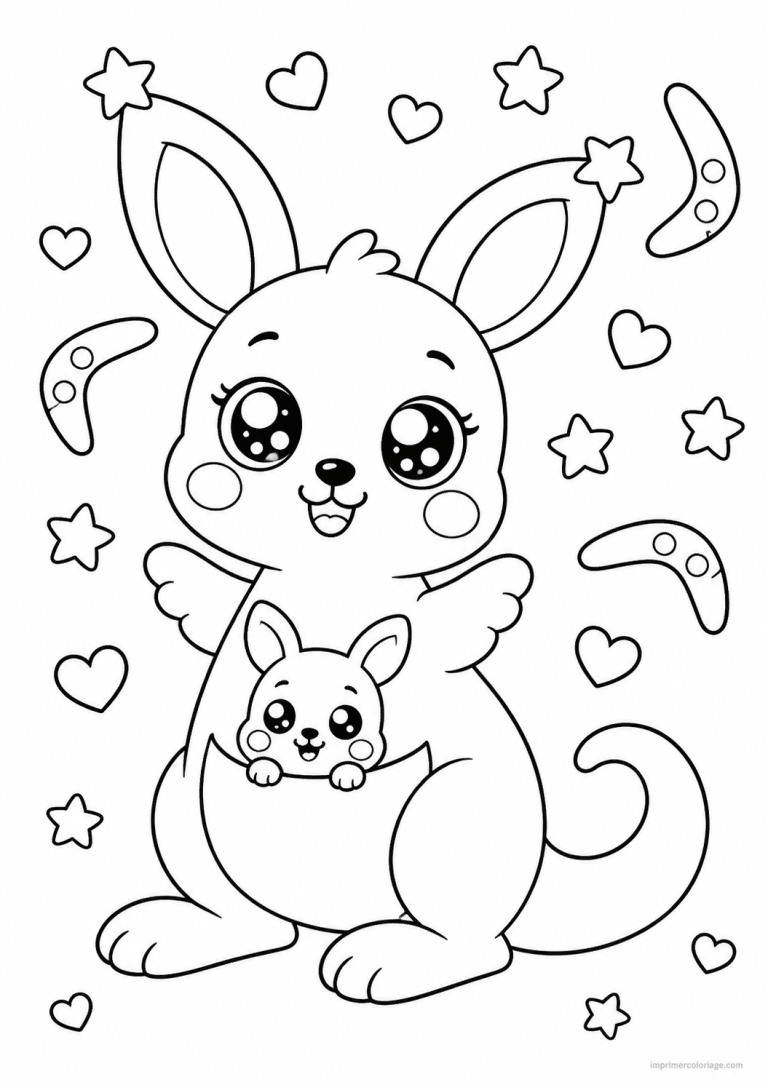 coloriage kangourou kawaii poche etoiles - dessin gratuit &agrave; imprimer