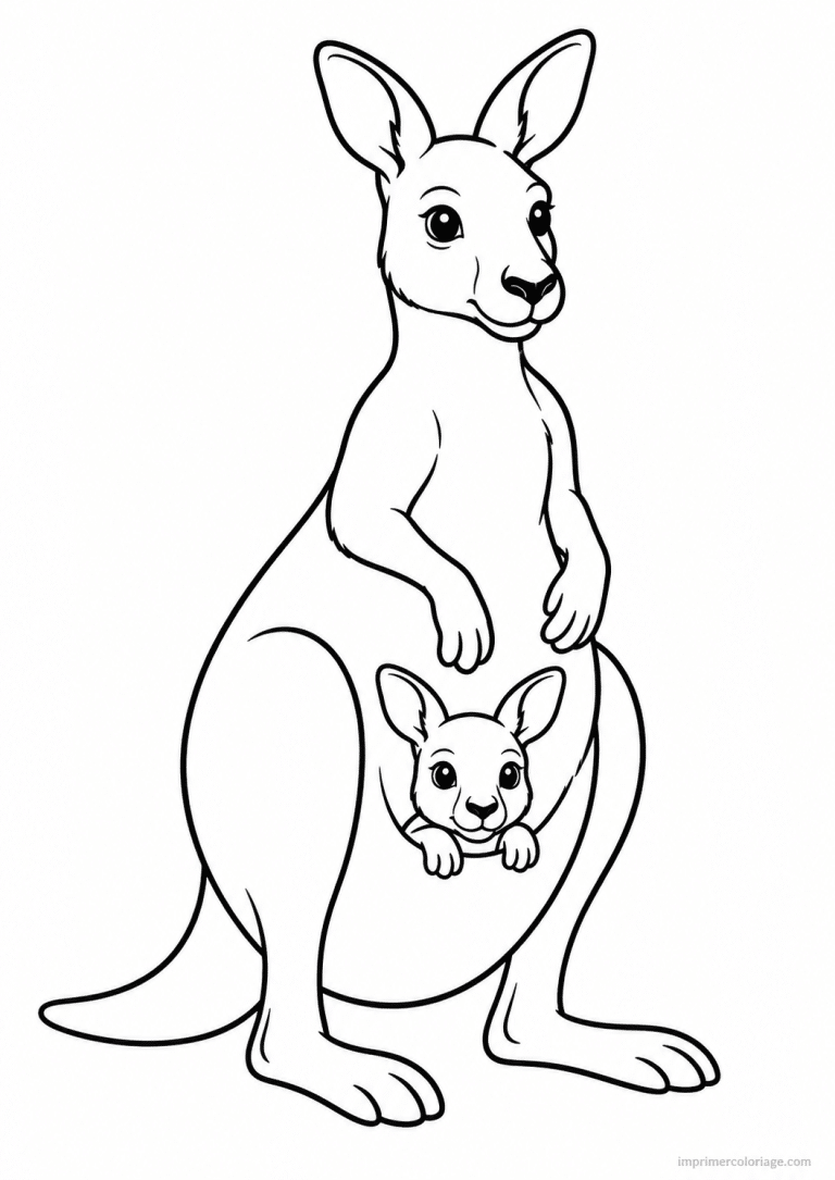 coloriage kangourou mere poche bebe - dessin gratuit &agrave; imprimer
