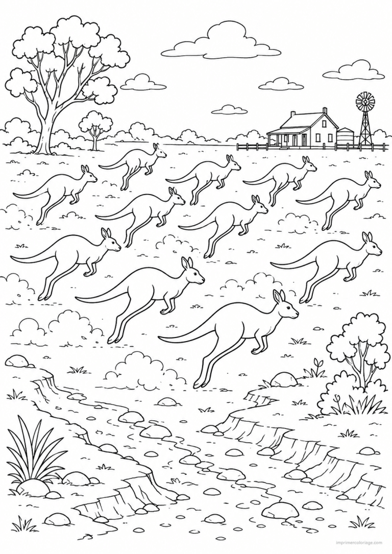 coloriage kangourou mob galop poussiere - dessin gratuit &agrave; imprimer