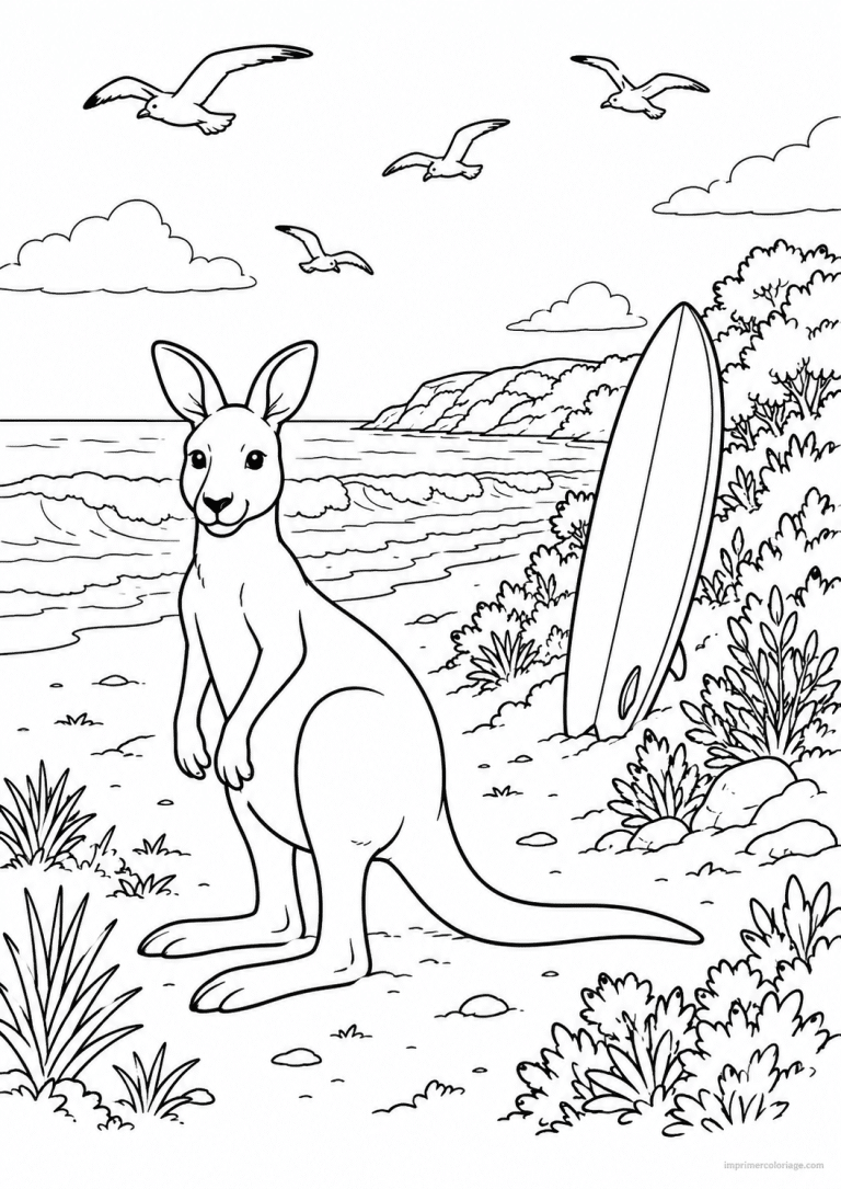 coloriage kangourou plage ocean australie - dessin gratuit &agrave; imprimer