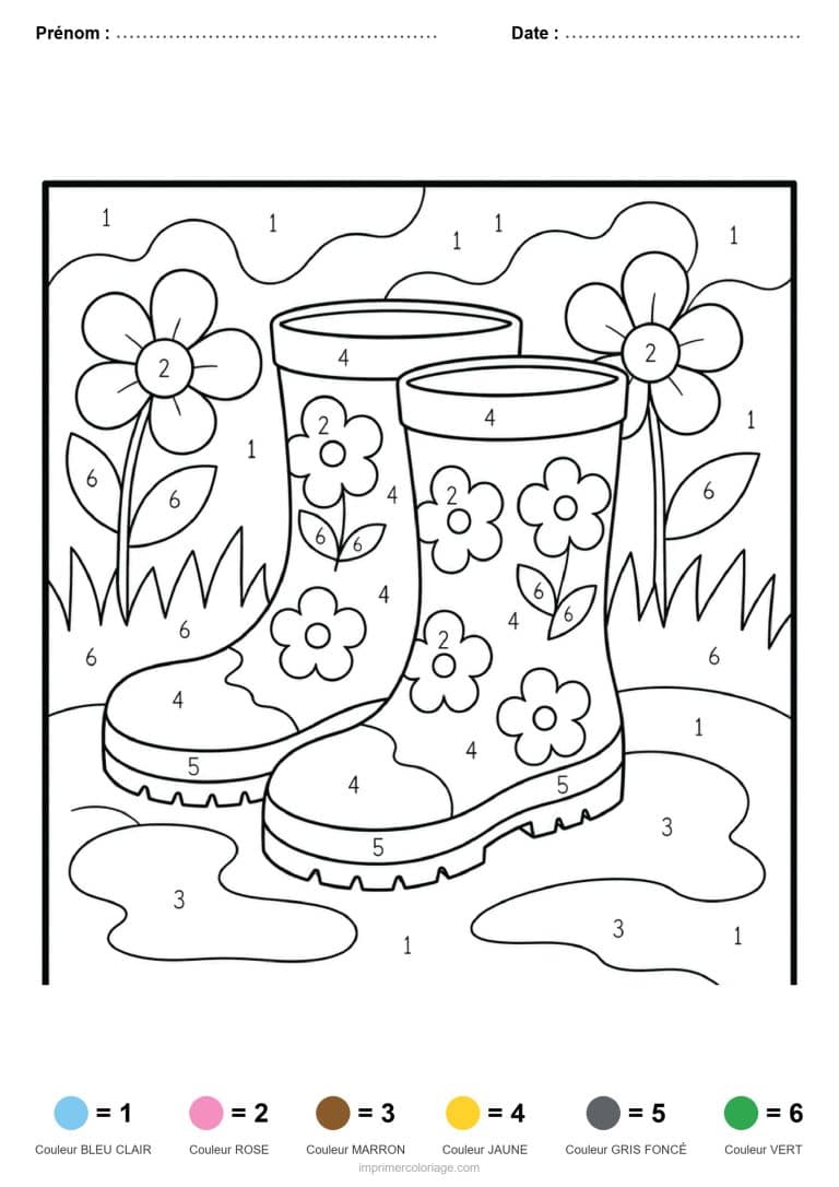 coloriage magique adulte bottes de pluie, dessin gratuit &agrave; imprimer