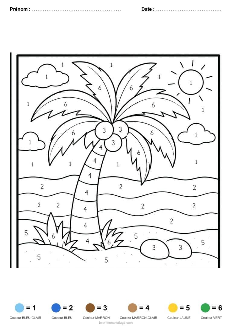 coloriage magique adulte cocotier, dessin gratuit &agrave; imprimer