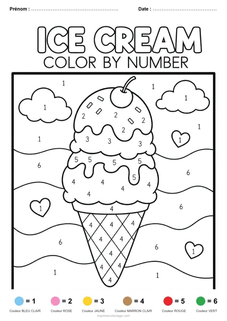 coloriage magique adulte glace en cornet, dessin gratuit &agrave; imprimer