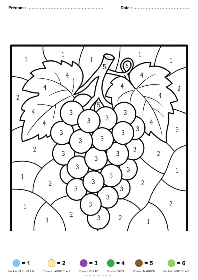 coloriage magique adulte grappe de raisin - dessin gratuit &agrave; imprimer