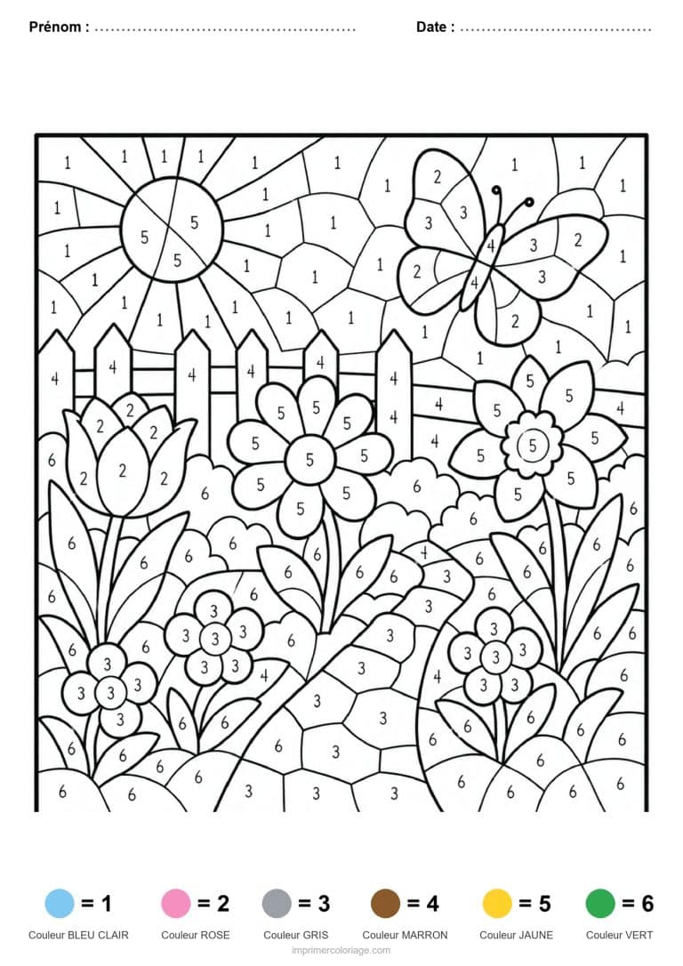 coloriage magique adulte jardin de printemps, dessin gratuit &agrave; imprimer