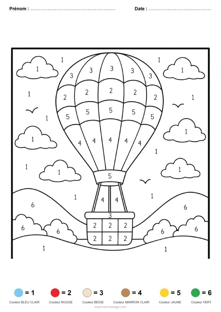 coloriage magique adulte montgolfiere, dessin gratuit &agrave; imprimer