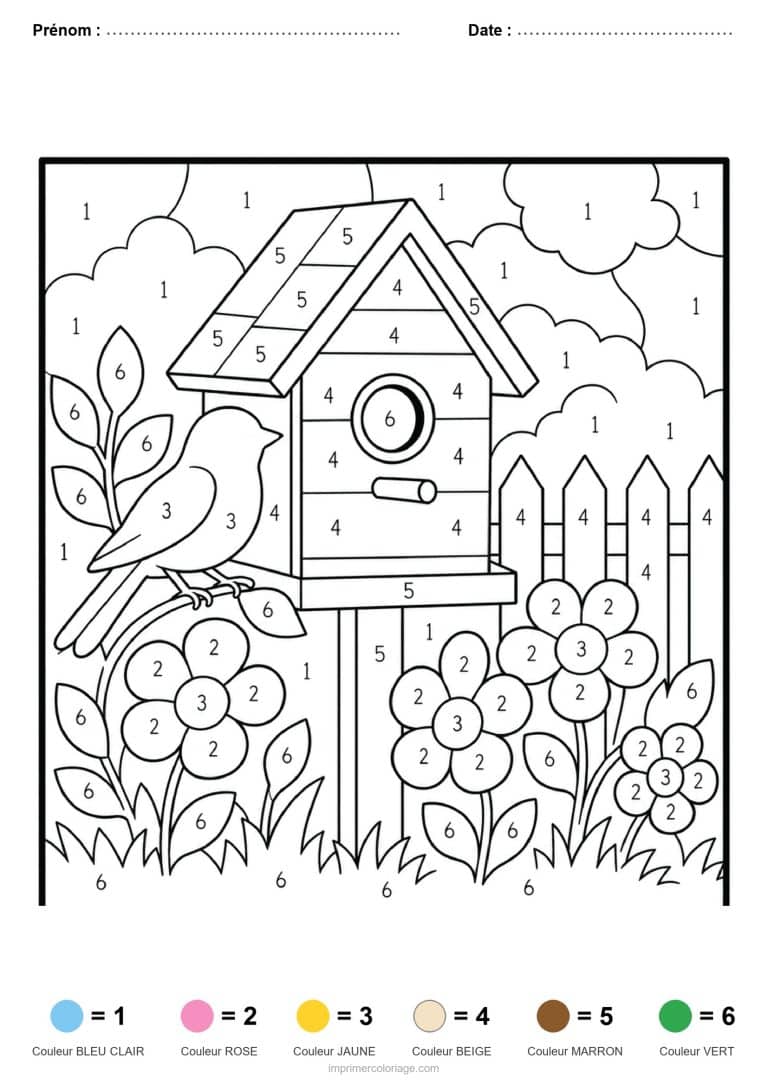 coloriage magique adulte nichoir a oiseaux, dessin gratuit &agrave; imprimer