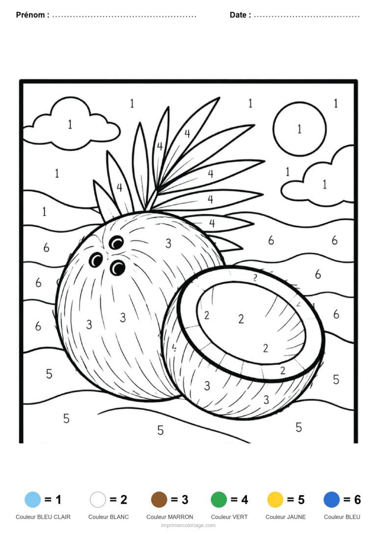 coloriage magique adulte noix de coco, dessin gratuit &agrave; imprimer